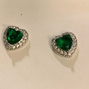 Earrings Sterling Silver 925 with Green hearts stud Zirconia Stones jewelry